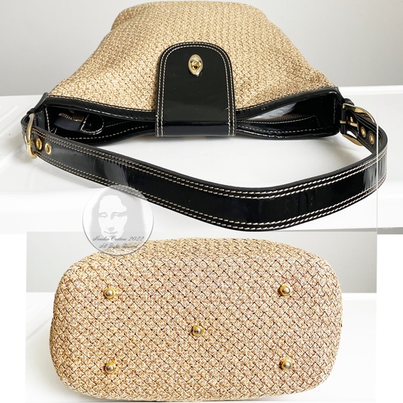 Eric Javits Bag Bucket Shoulder Bag Black Patent Leather Trim Turnlock - Picture 5 of 7